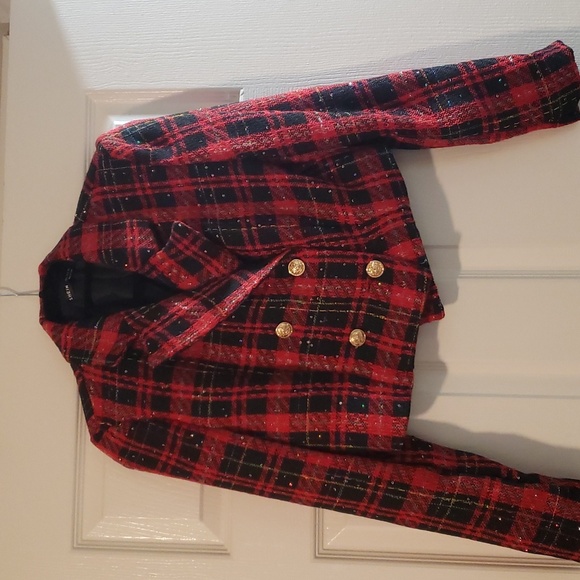 Brand New Red Plaid Blazer Size Small with Gold Crest buttons - Picture 4 of 6